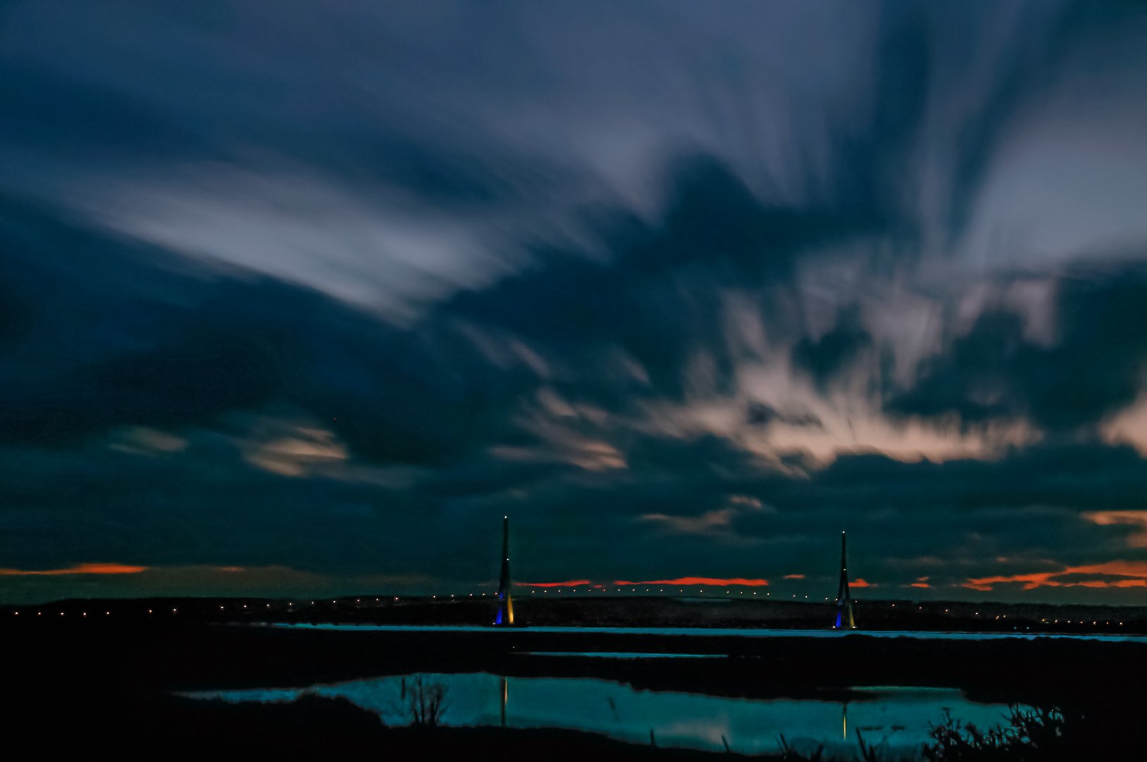 bridge; reflect; blue hour; light; sunrise;, Sibé