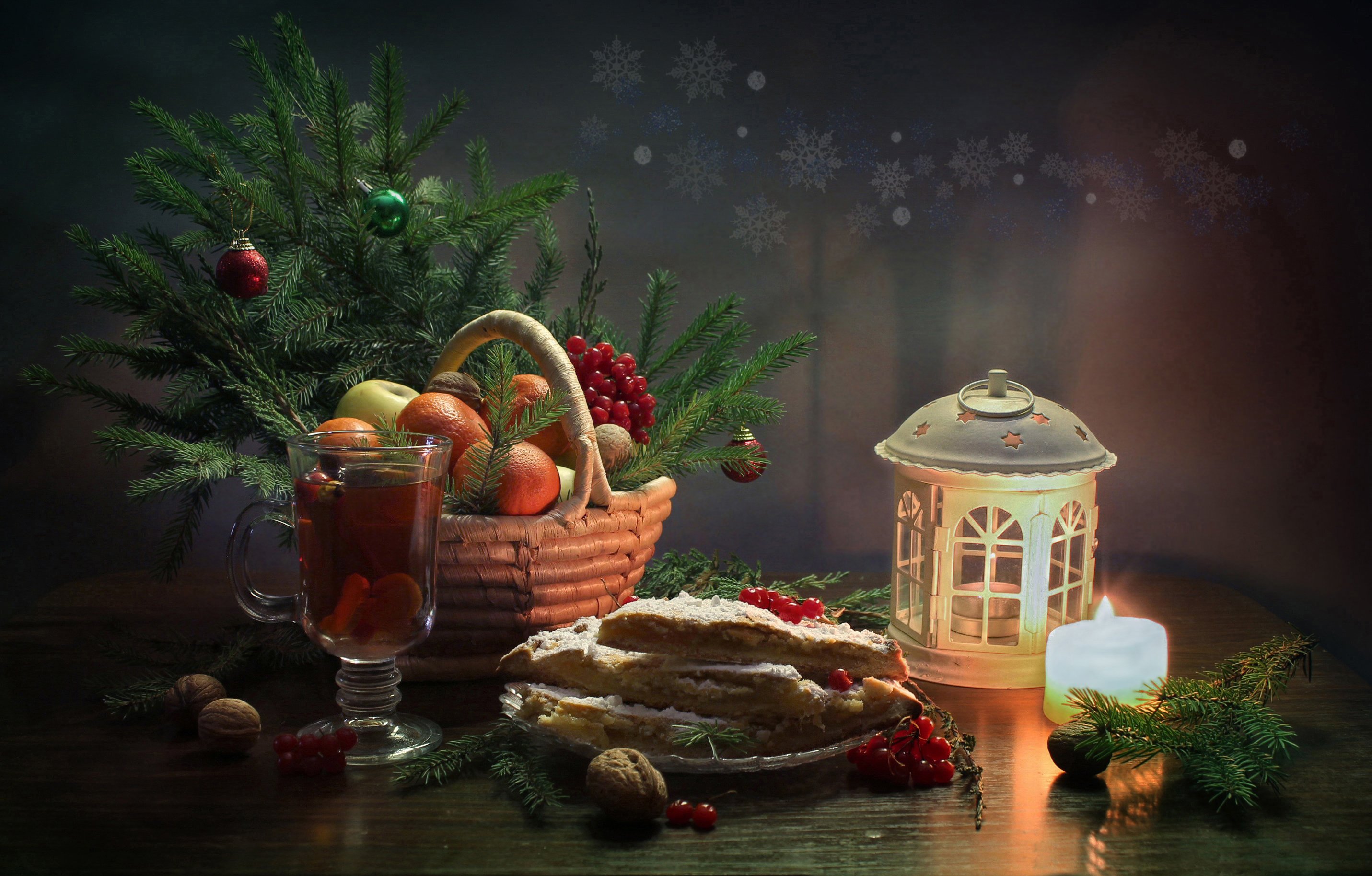 натюрморт, зима, рождество, новый год, фонарик, выпечка елка, украшения, Ковалева Светлана
