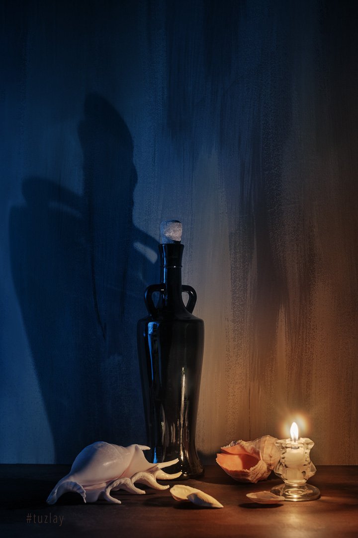 бутылка, свеча, ракушки, Владимир Тузлай