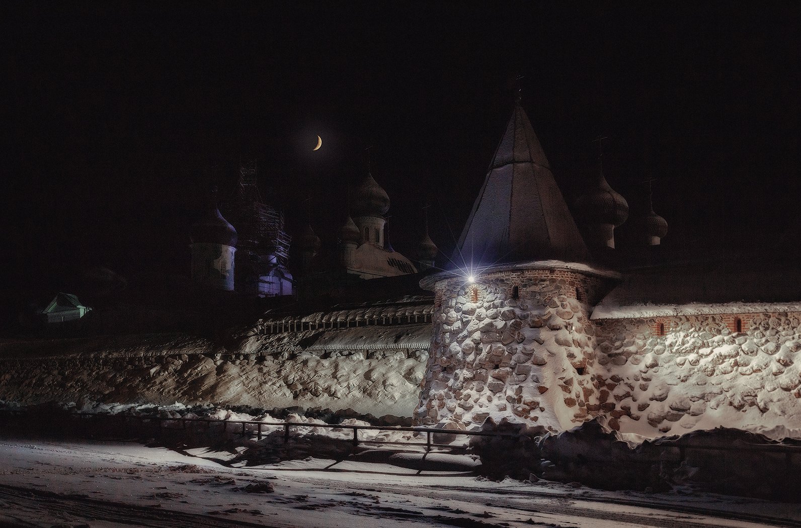 соловки, монастырь, снег, зима, ночь, Владимир Липецких