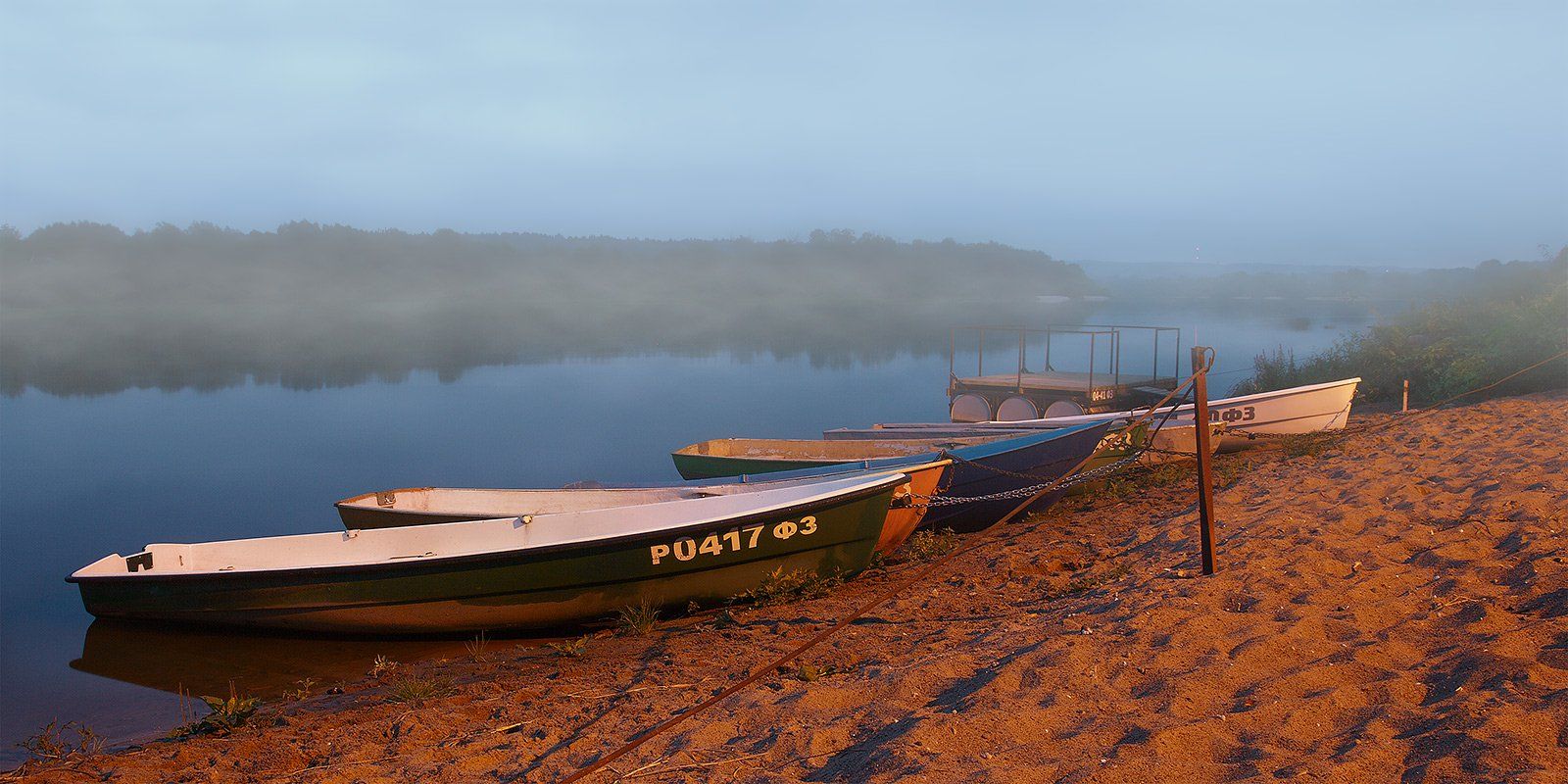 лодки, река, утро, Oleg