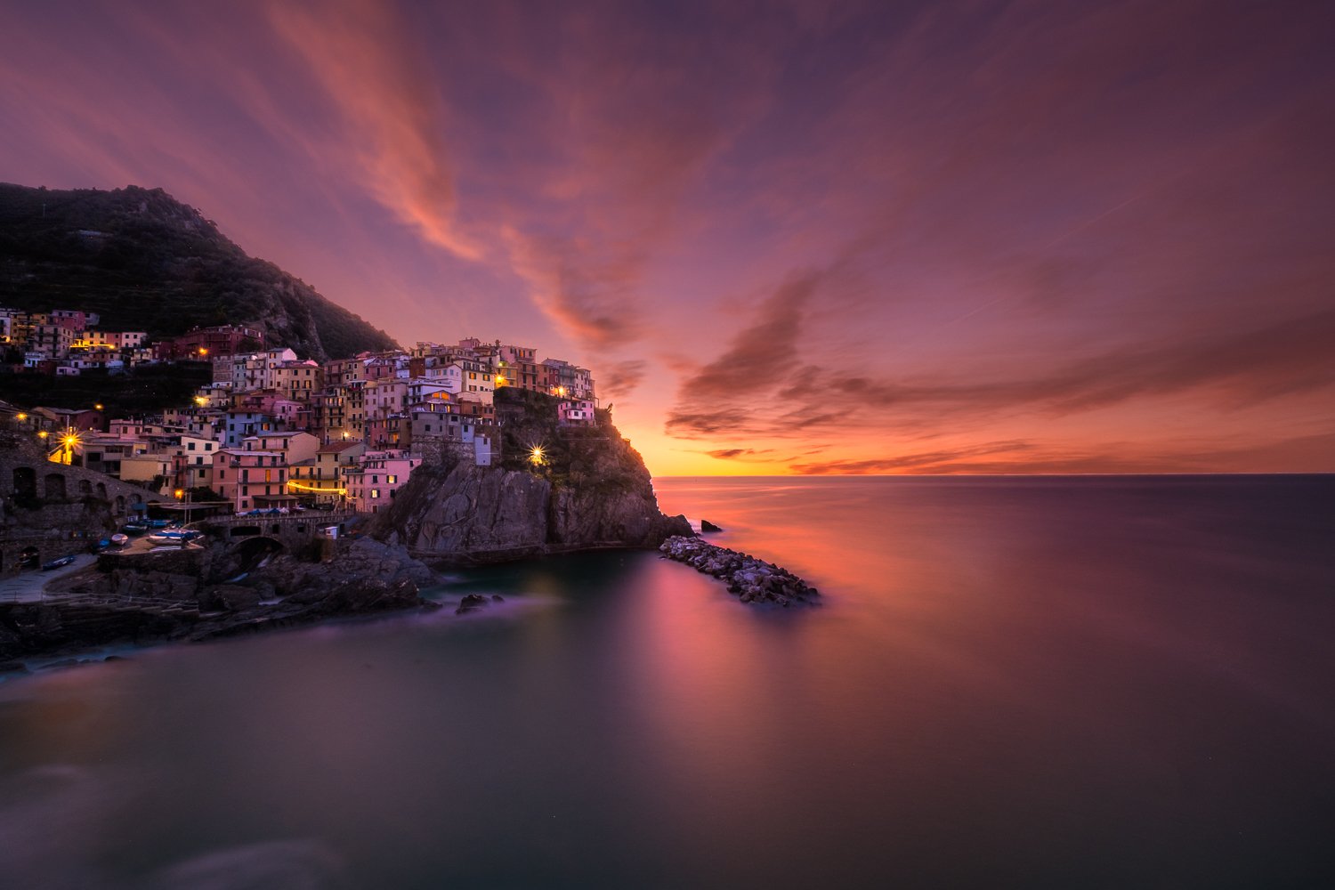 italy,sunrise,riomaggiore,long exposure,amazing color,town,rocks,seascape,, Felix Ostapenko
