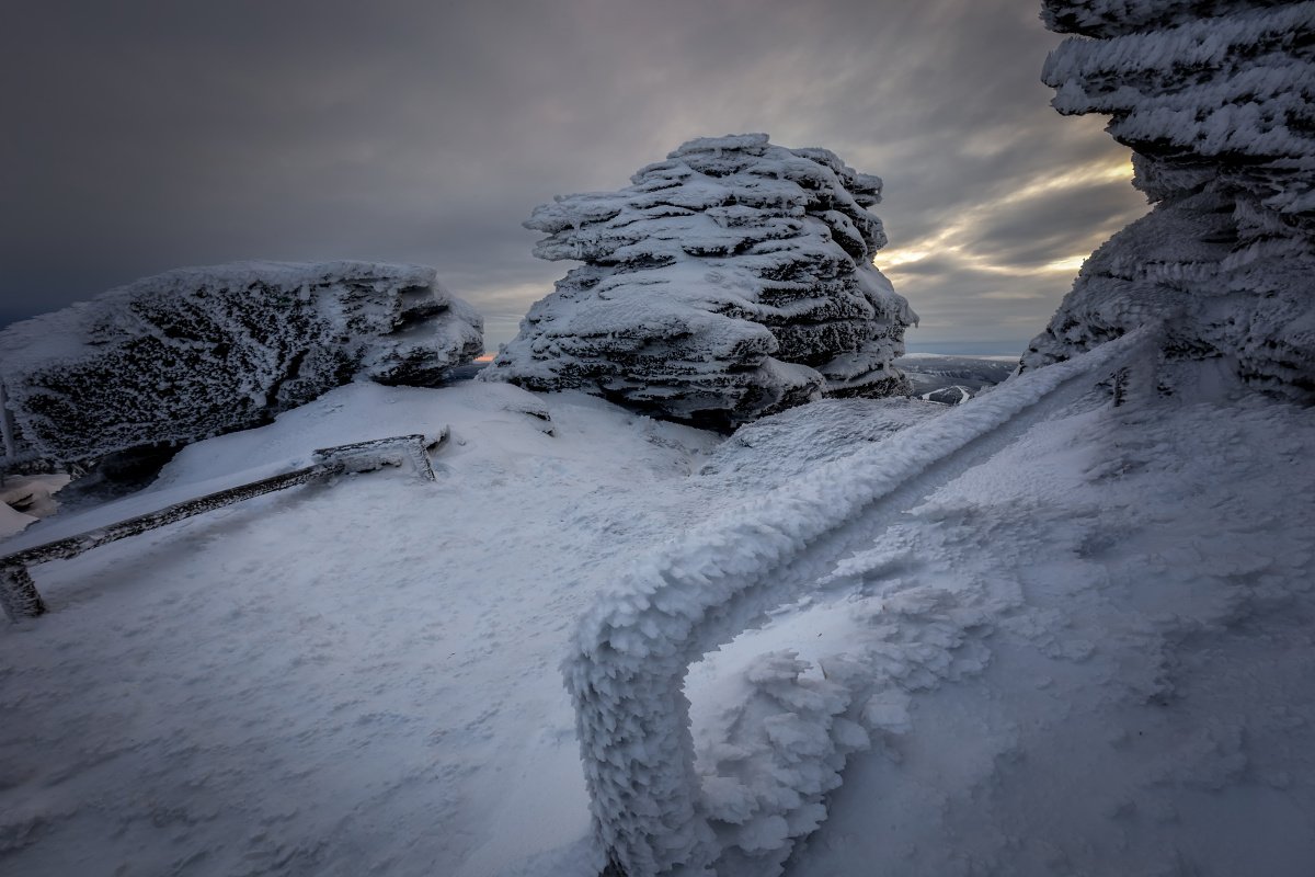 landscape, tree, panorama, rocks, snow, Petr Fiala