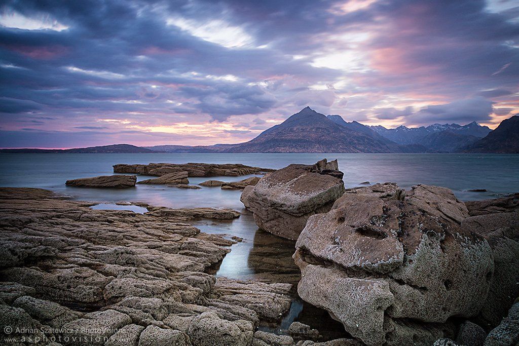 sunset,scotland,elgol,highlands,isle of skye,sea,rocks,shore,, Adrian Szatewicz