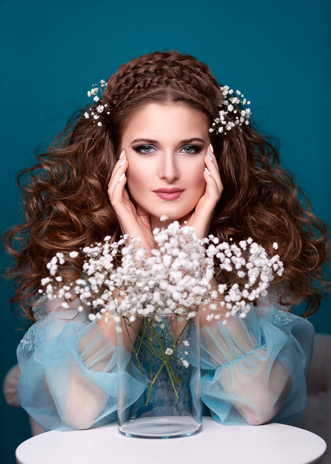 портрет, цвет, бирюзовый, цветы, украшения, красивая девушка,, Марина Кондратова