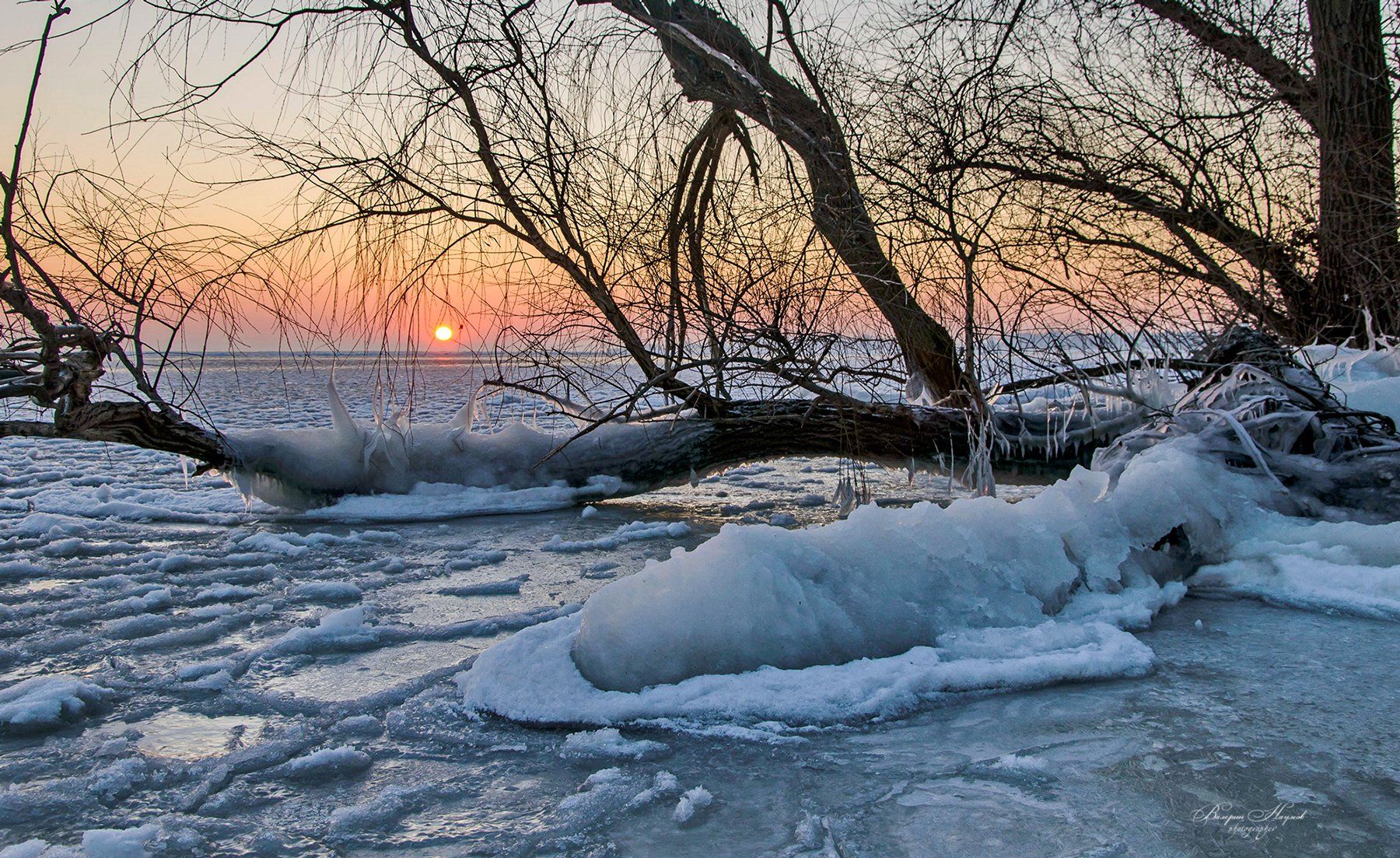 утро, рассвет, зима, мороз, лёд, река, Валерий Наумов