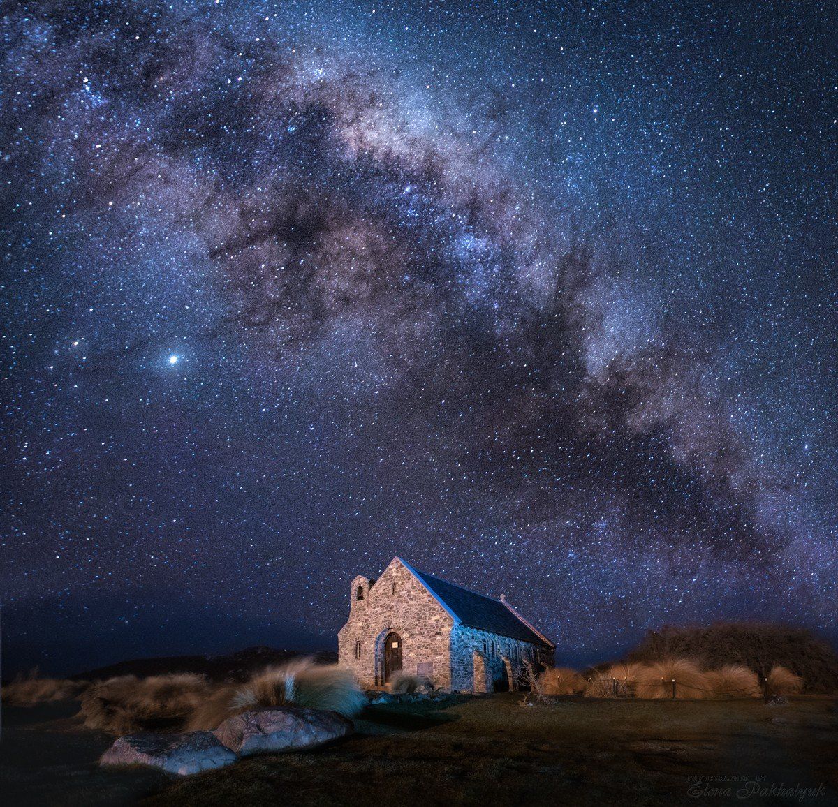 новая зеландия,пейзаж,млечный путь,звезды,ночь, ночной пейзаж,церковь,фототур, Elena Pakhalyuk