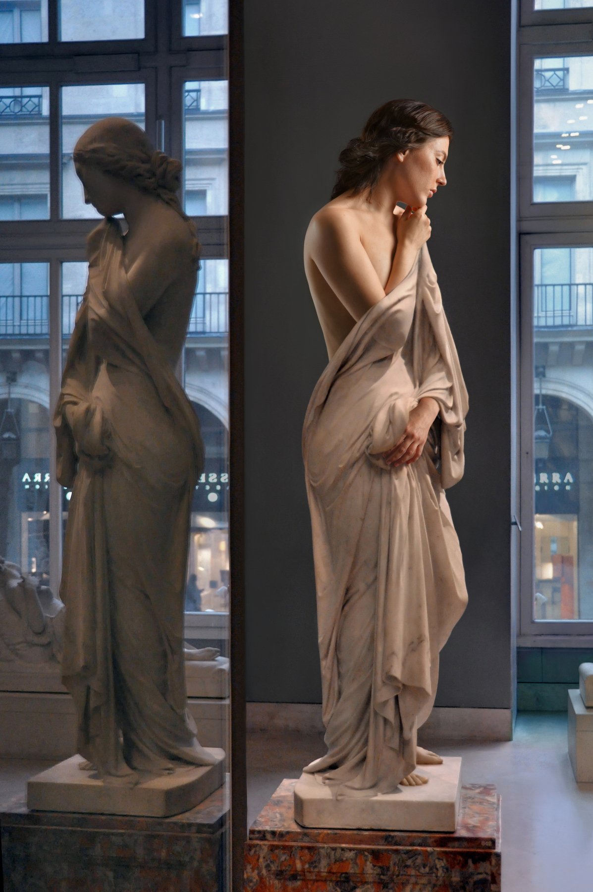 sculpture, art, museum, marble, stone, girl, nude, model, posing, stone, live, paris, myth, greek, louvre, Endegor