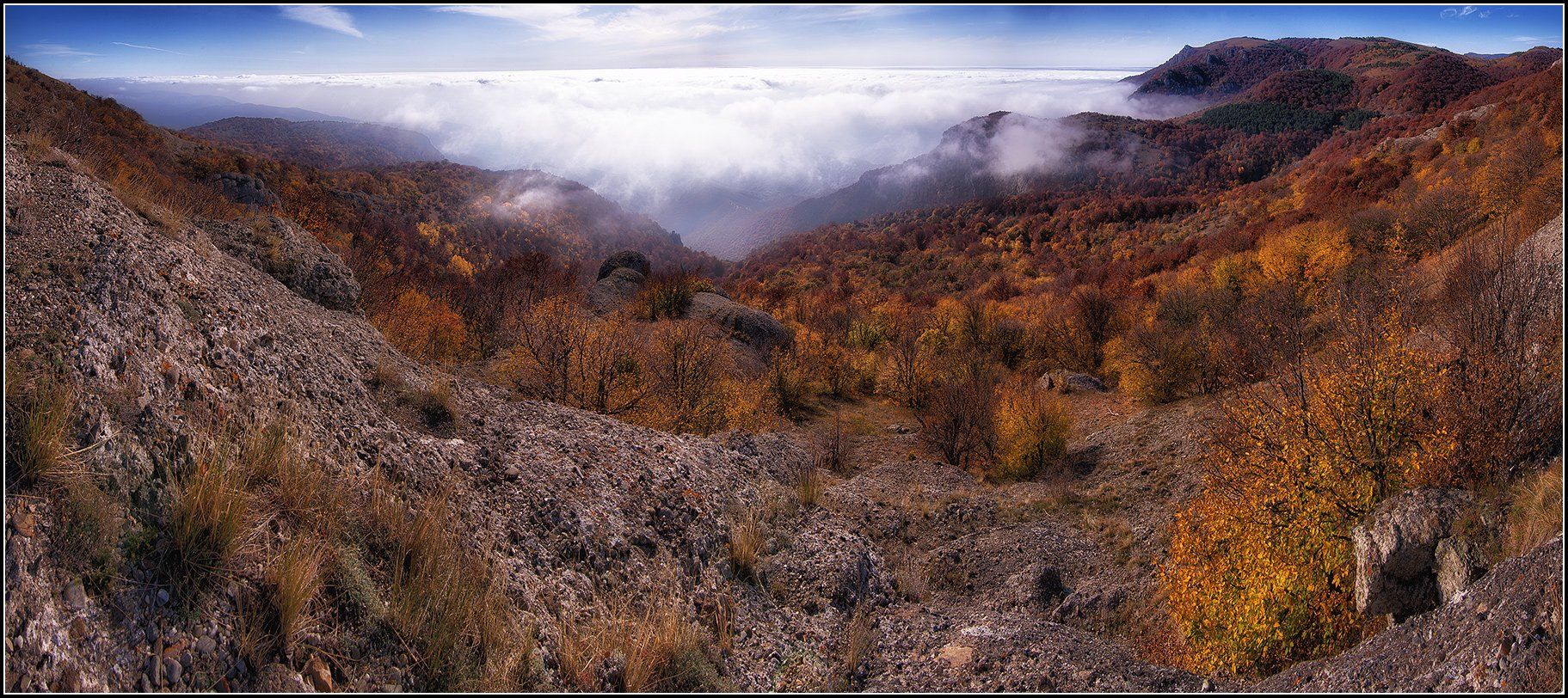 крым, демирджи, осень, туман, скалы, лес, панорама, АНАТОЛИЙ ДОВЫДЕНКО