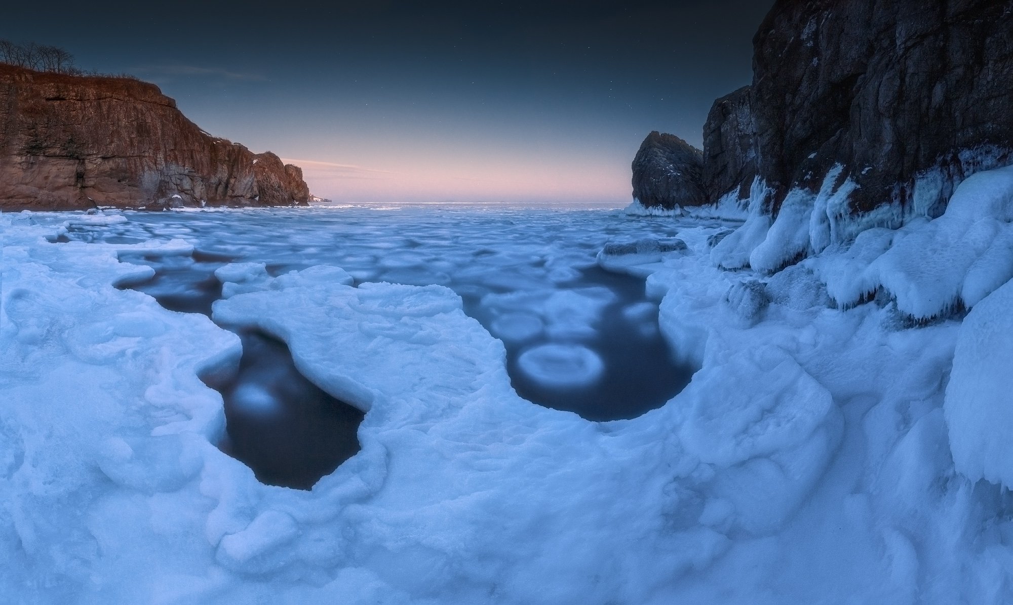 панорама, море, скалы, лёд, Андрей Кровлин