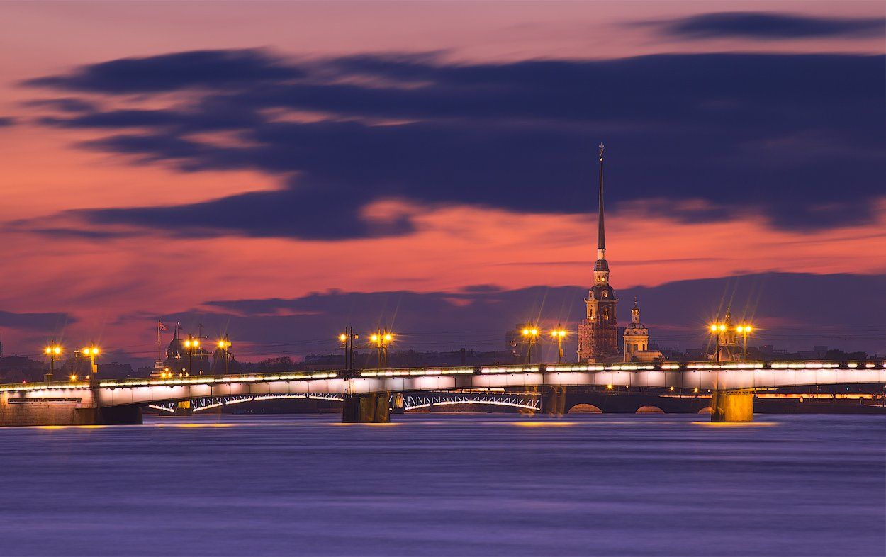 санкт-петербург, вечер, литейный мост, нева, петропавловская крепость., Сергей Лукс