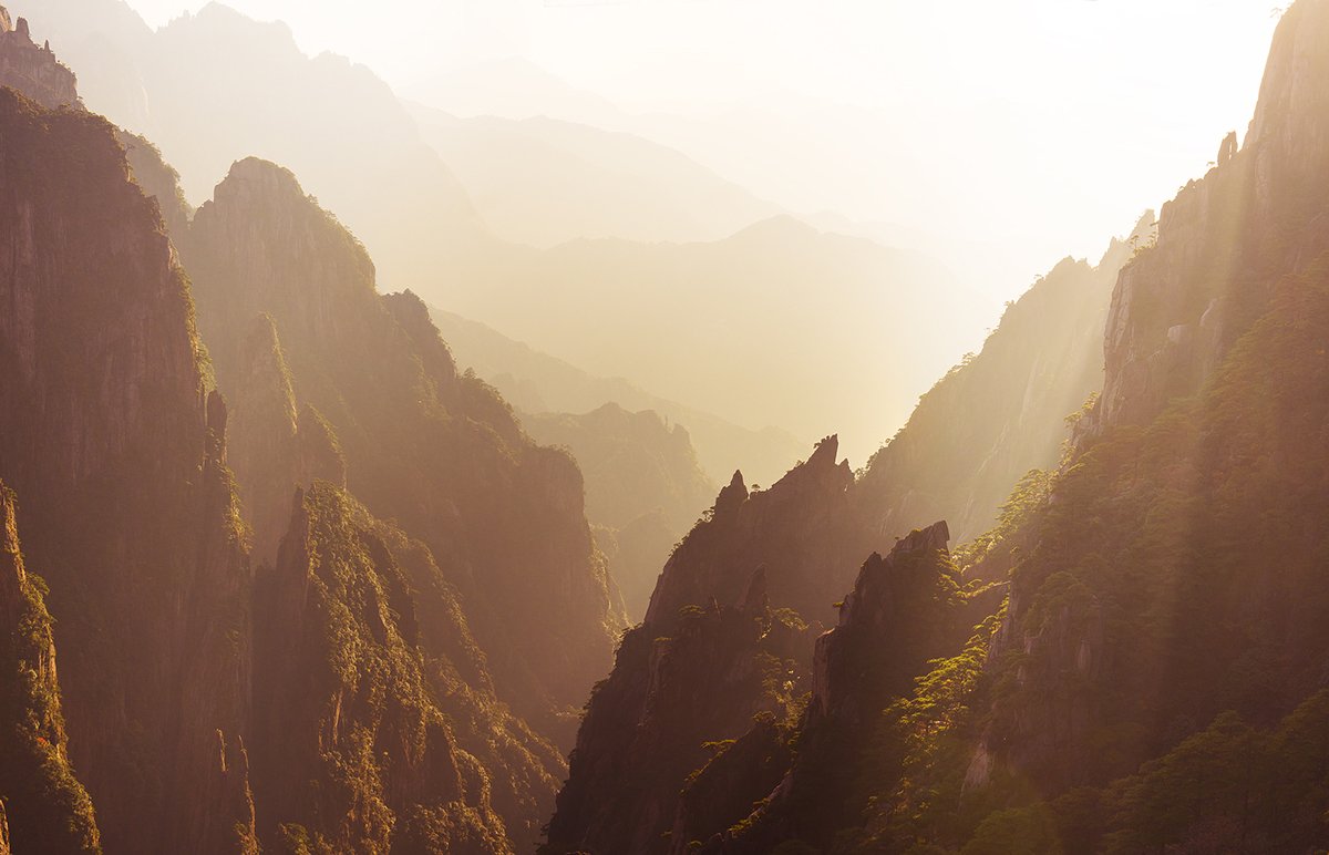 sunset, huangshan, china, mountain, Сергей Кузнецов