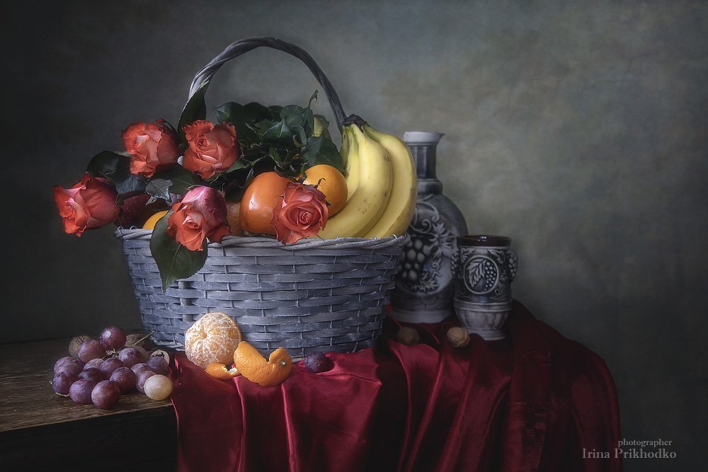 натюрморт, винтажный стиль, барокко, фрукты, цветы, розы, художественная фотография, Ирина Приходько