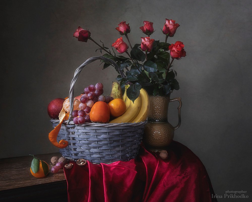 натюрморт, розы, фрукты, художественное фото, ретро, винтажный, Ирина Приходько