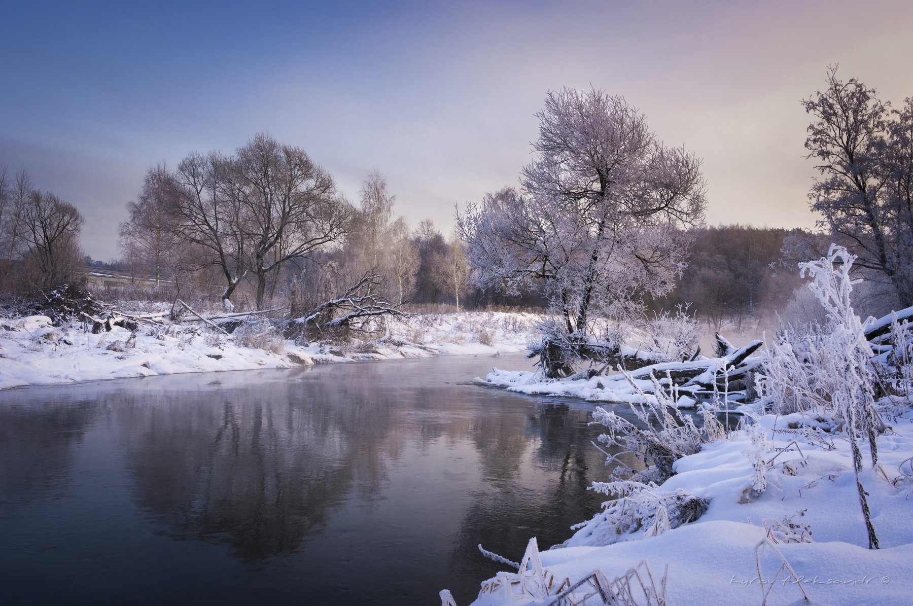 природа, река, пейзаж, зима, утро, Александр Кыров