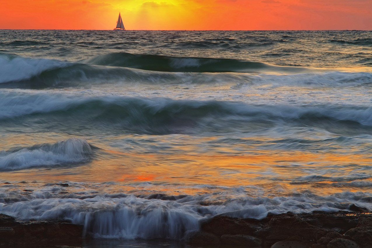 закат,средиземное море,лодка,израиль,тель-авив, David Solodar