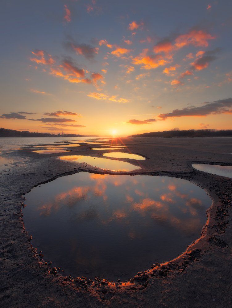 landscape nature river beach shapes reflections sunset, Lyuboslav