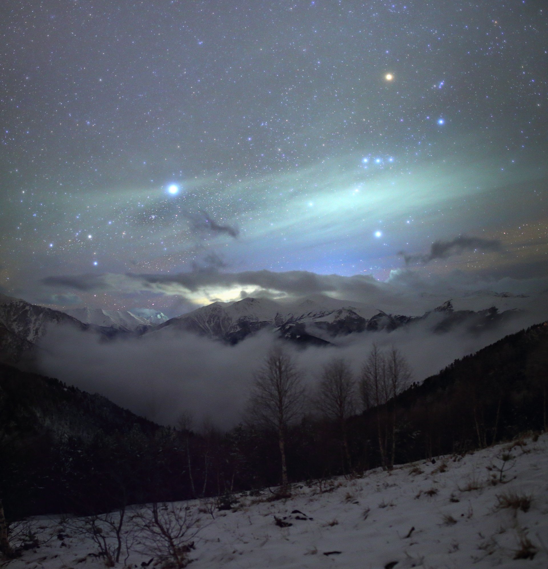 ночь бта обсерватория ночной пейзаж астрофотография звезды созвездия орион облака, Михаил Рева
