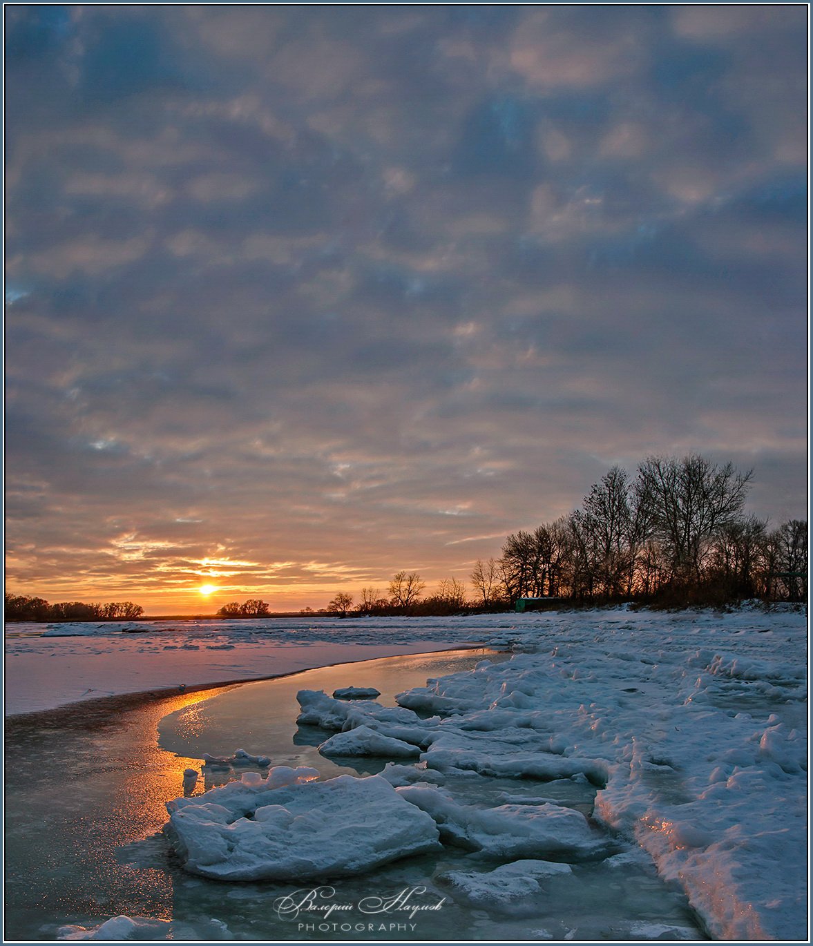 зима, утро, снег, лёд, река, Валерий Наумов