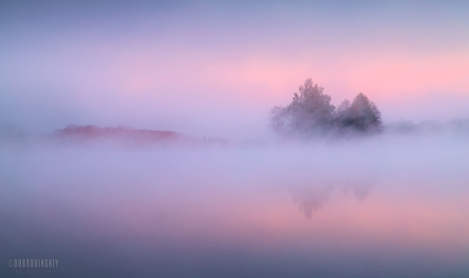 река, туман, рассвет, дерево, лето, мираж, Михаил Дубровинский