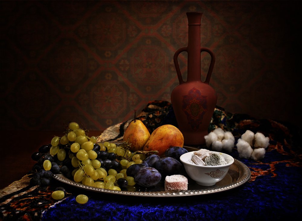 восток, кувшин, фрукты, виноград, лукум, Elena Pankova