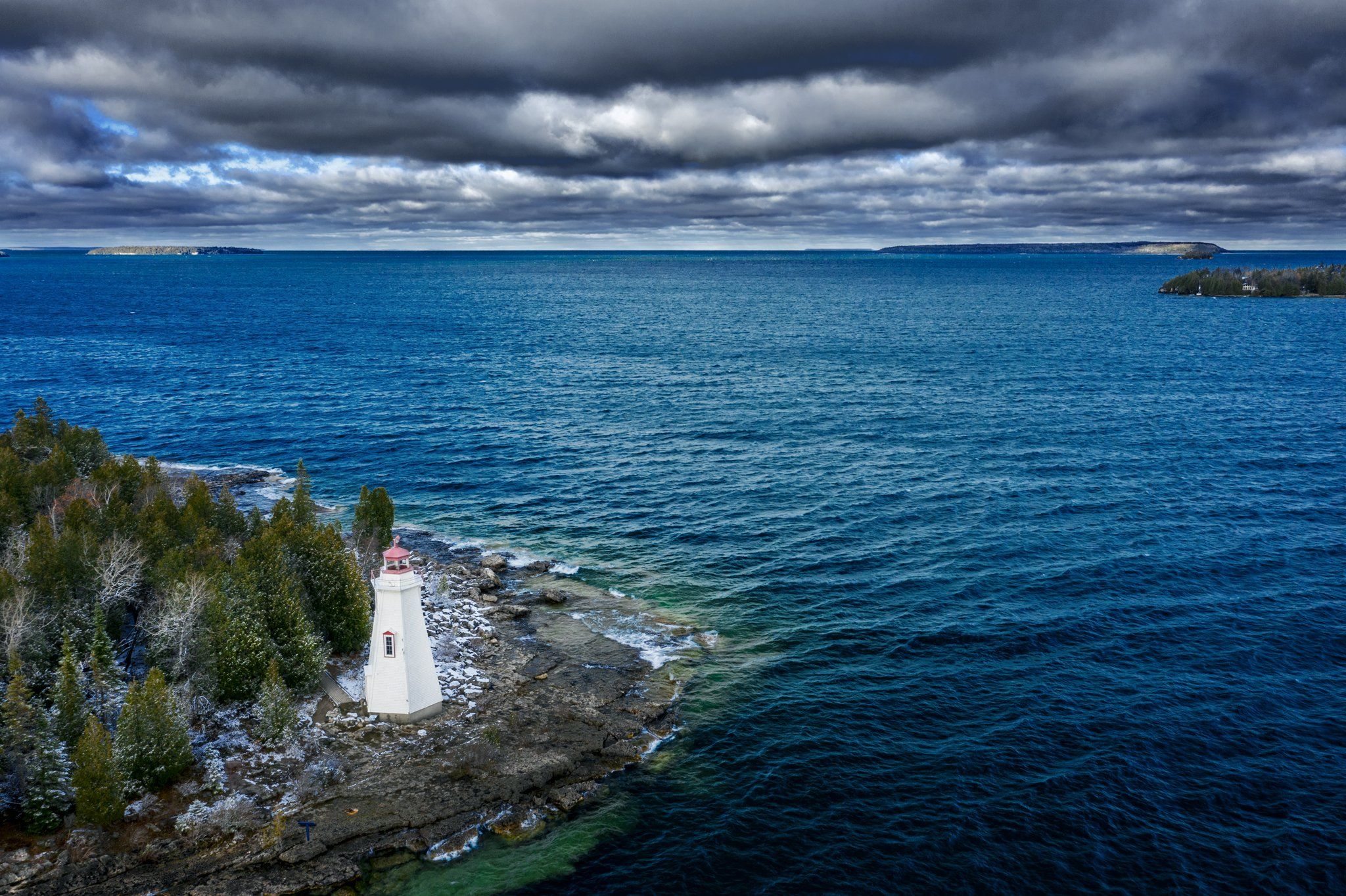 canada ,ontario ,tobermory ,lighthouse ,bigtub ,georgianbay ,lakehuron ,lake ,autumn ,windy ,clearwater ,storm ,clouds ,landscape ,aerial ,brucepeninsula ,beacon ,coast ,guarding ,wooden ,rocky ,waves, Marko Radovanovic