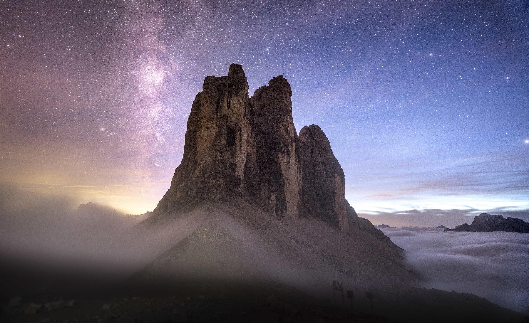 Italy, Tre Cime, Night, Milky Way, Mountains, Fog, Landscape, Sylwia Grabinska