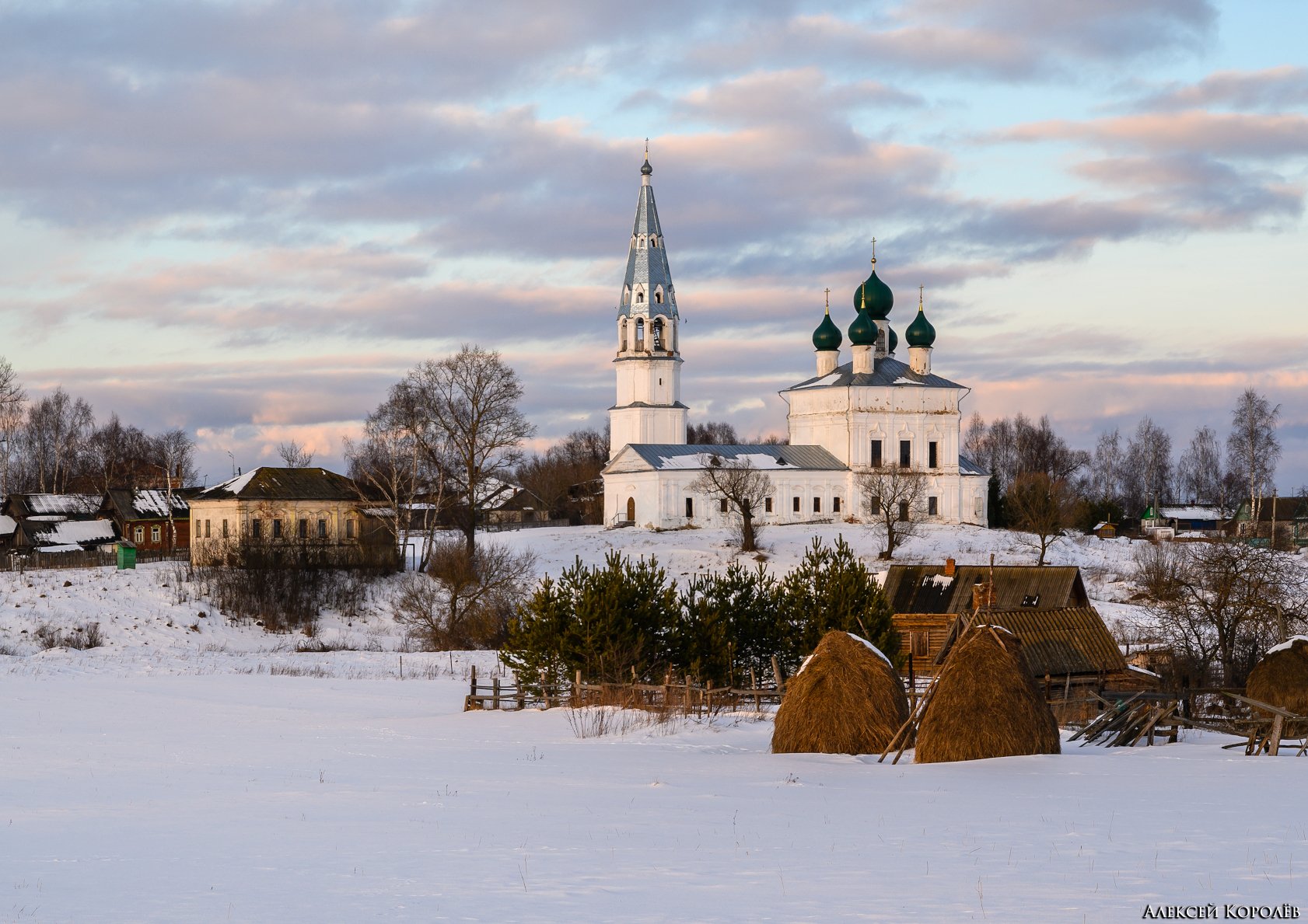 церковь, архитектура, снег, зима, закат, пейзаж, осенево, ярославская область, россия, church, arhitecture, winter, snow, sunset, landscape, osenevo, yaroslavl region, russia, Алексей Королёв