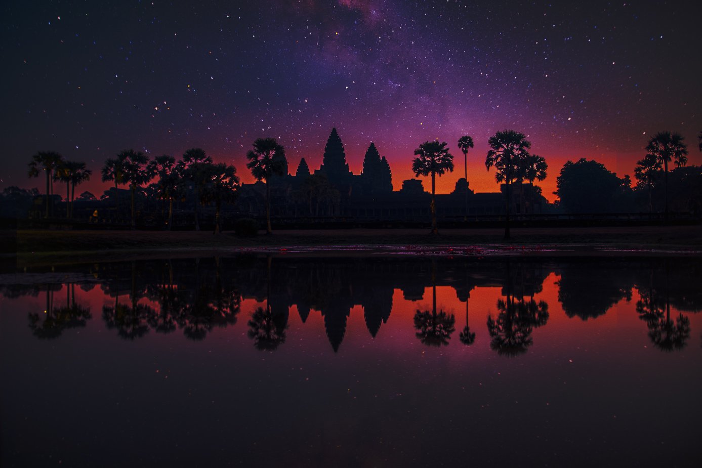 cambodia, siem reap, dusk, log exposure, temple, night, stars, reflection, silhouette, Babka Yoshka (в миру - Сергей)