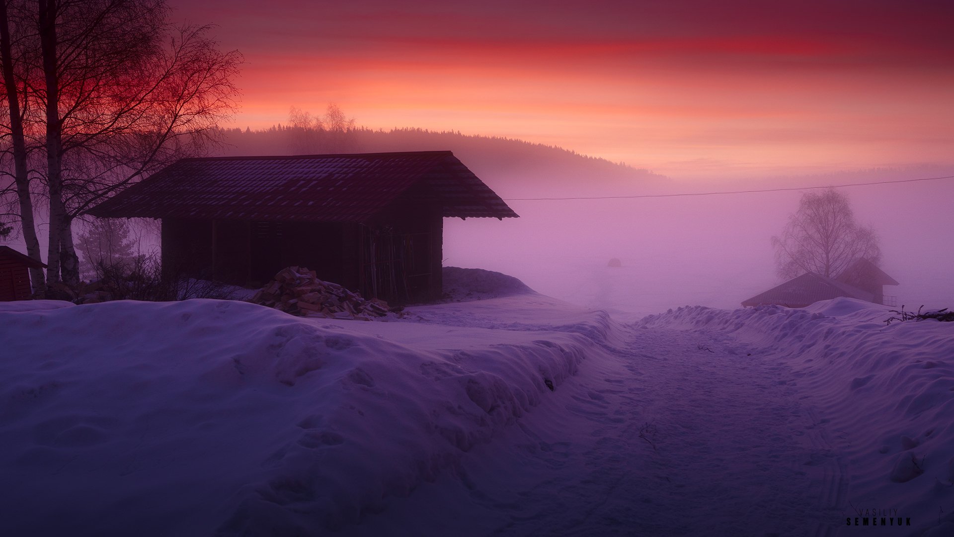 карелия, зима, рассвет, туман, landscape, fog, winter, dawn., Семенюк Василий