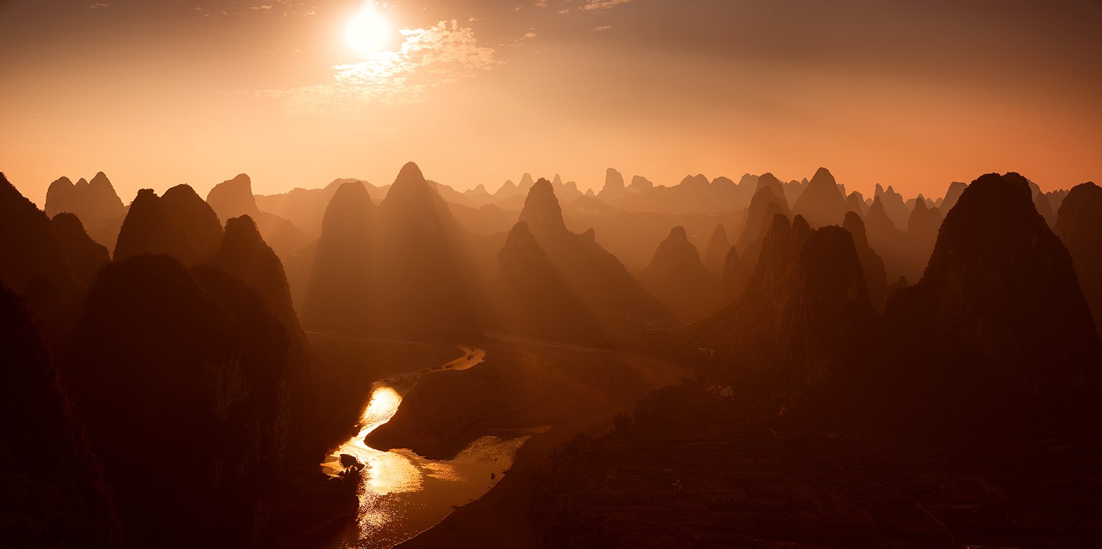 china, guilin, xingping, li, river, carst, mountains, sunset, Сергей Кузнецов