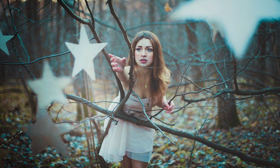 девушка, звёзды, лес, сказка, Дарина Рябченко