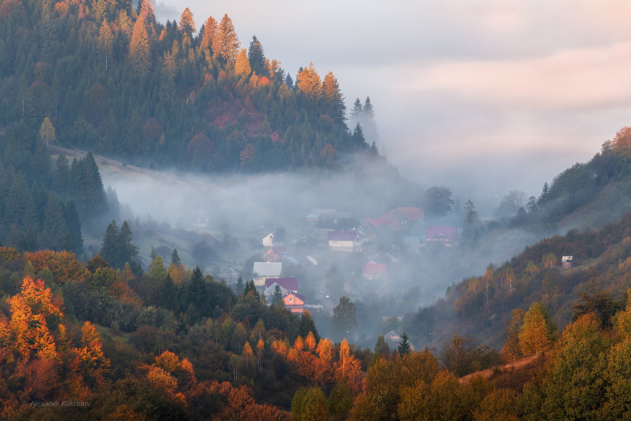 карпаты,осень,пейзаж,туман,утро,рассвет, Александр Кукринов