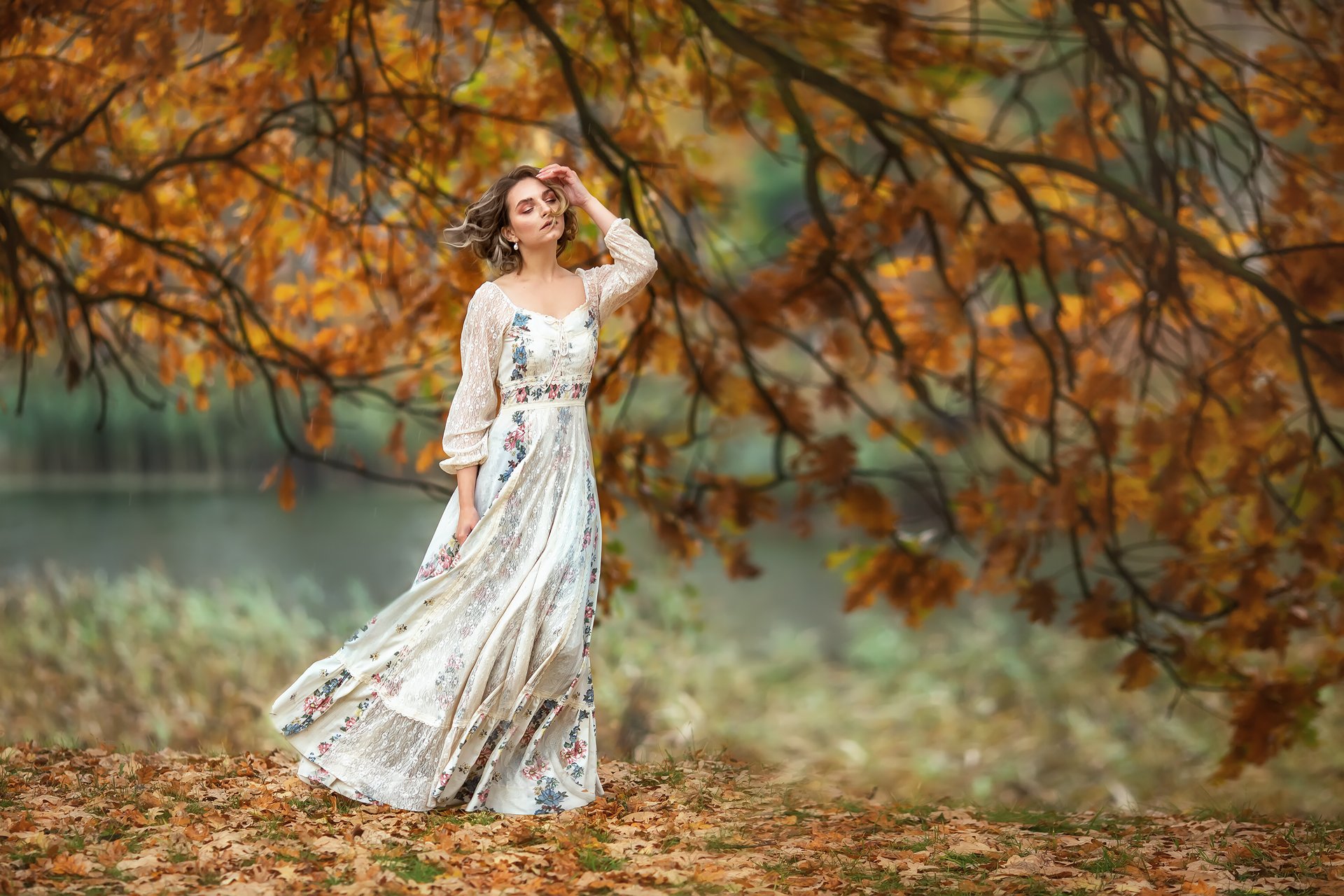 осень, девушка, листопад, Бармина Анастасия