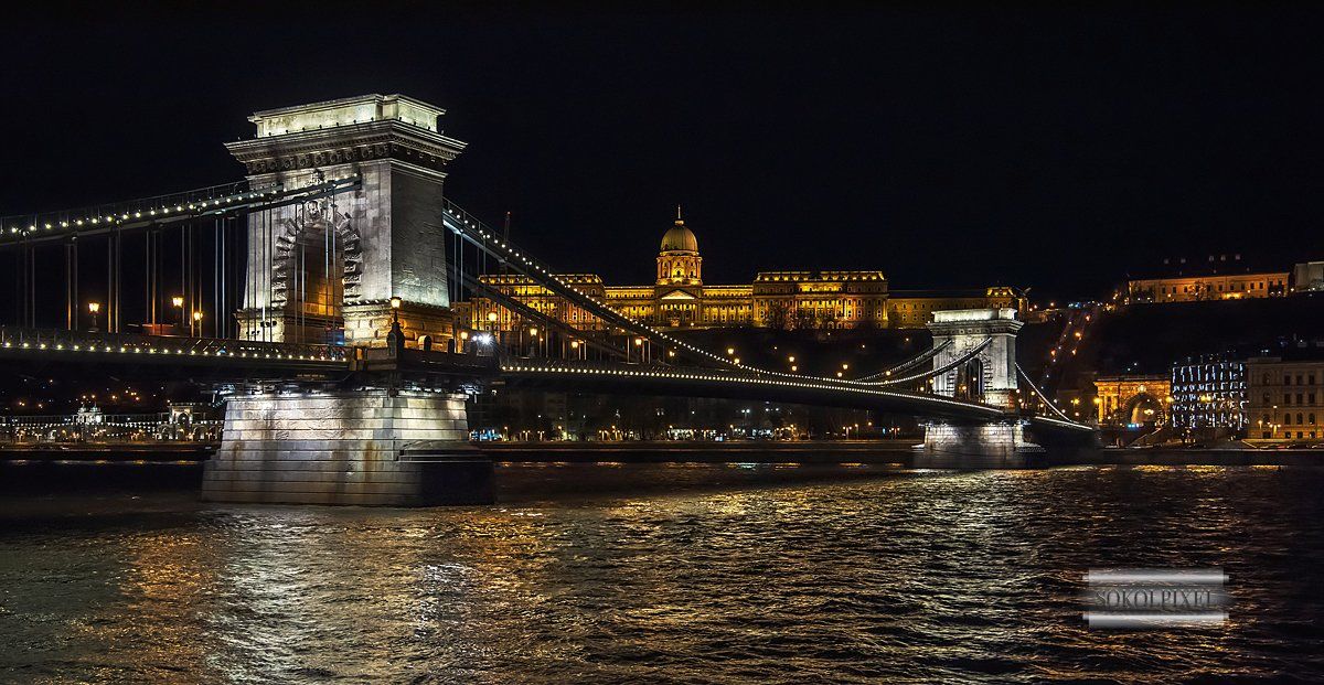 мост,будапешт,венгрия,подсветка,цепной мост,достопримечательности,ночная подсветка,европа,путешествия, Андрей Cоколов