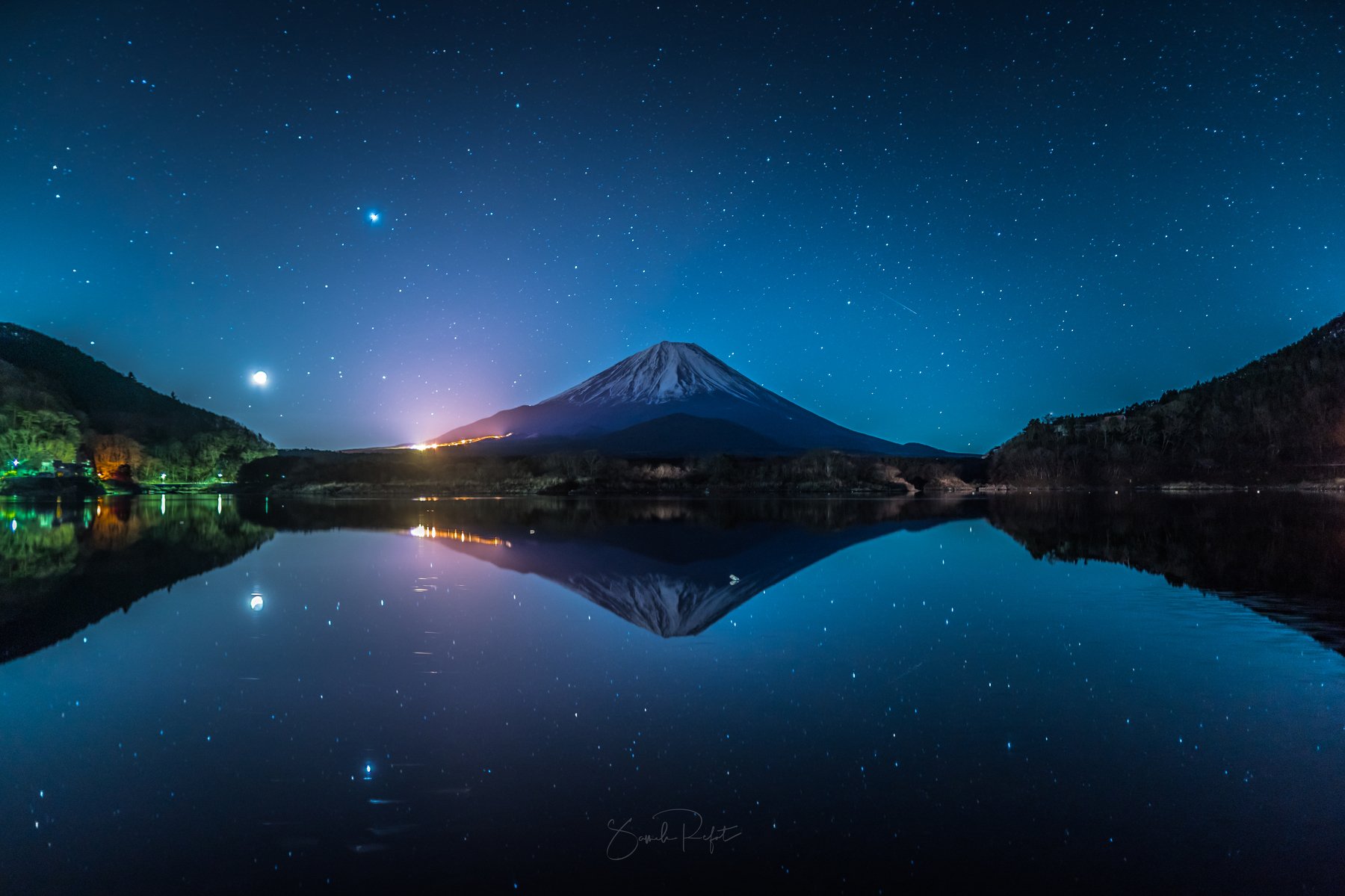 star, fuji, mountain, night,, Refat Sameh