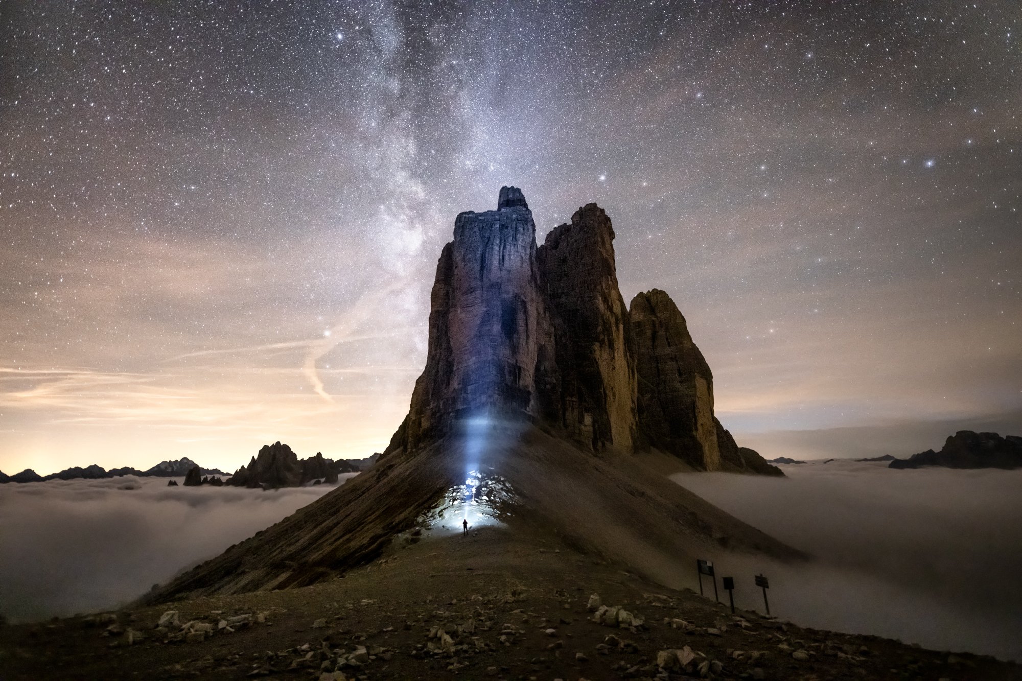 Night, Milky Way, Tre Cime, Italy, Dolomite, mountains, landscape, Sylwia Grabinska