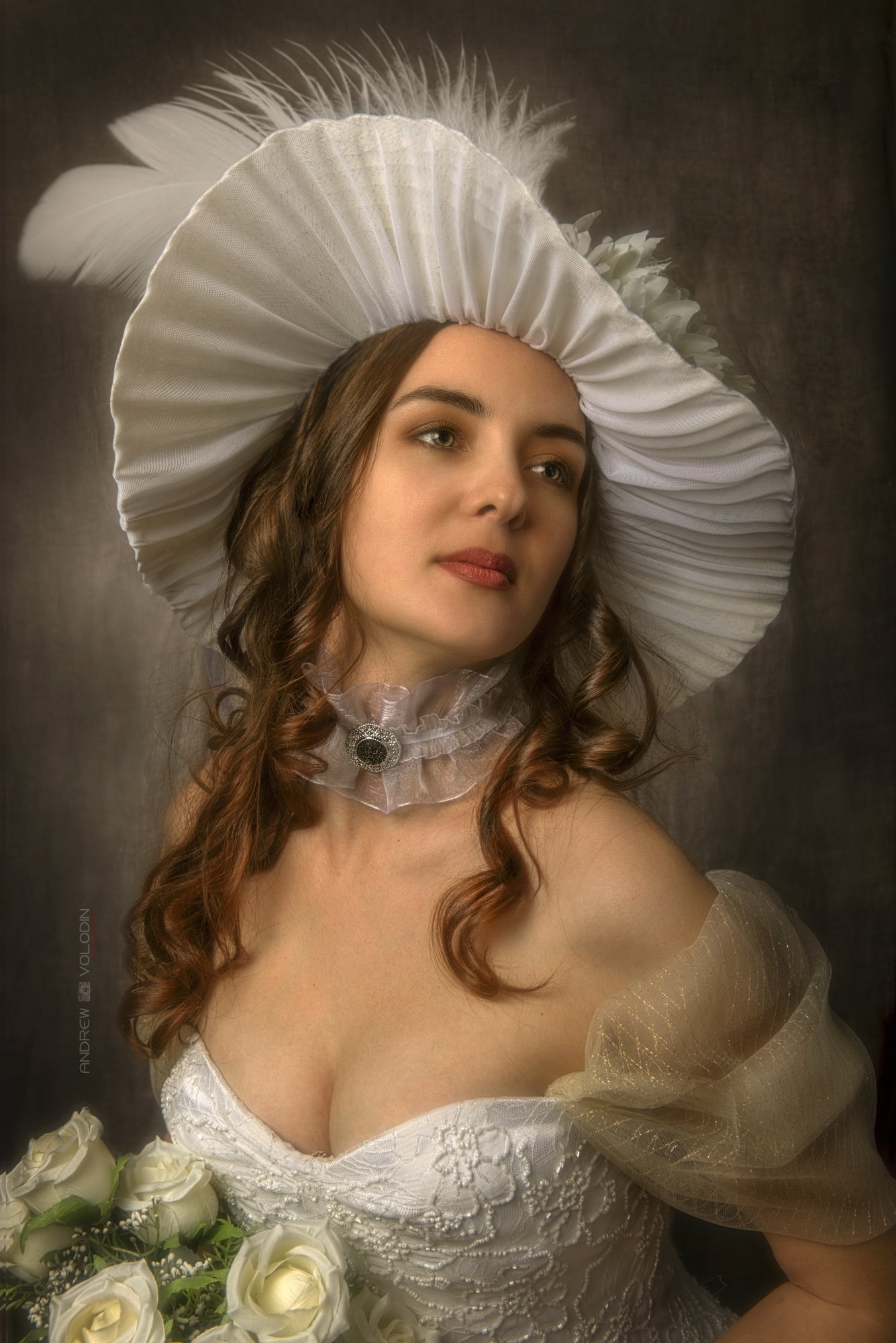 девушка шляпка цветы розы винтаж портрет, Андрей Володин