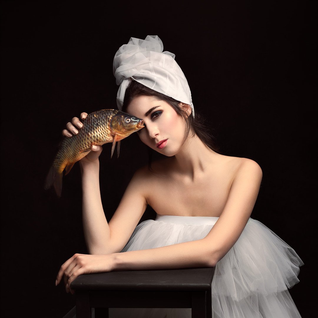 девушка, рыба, арт, белый, макияж, концепт, Марина Кондратова