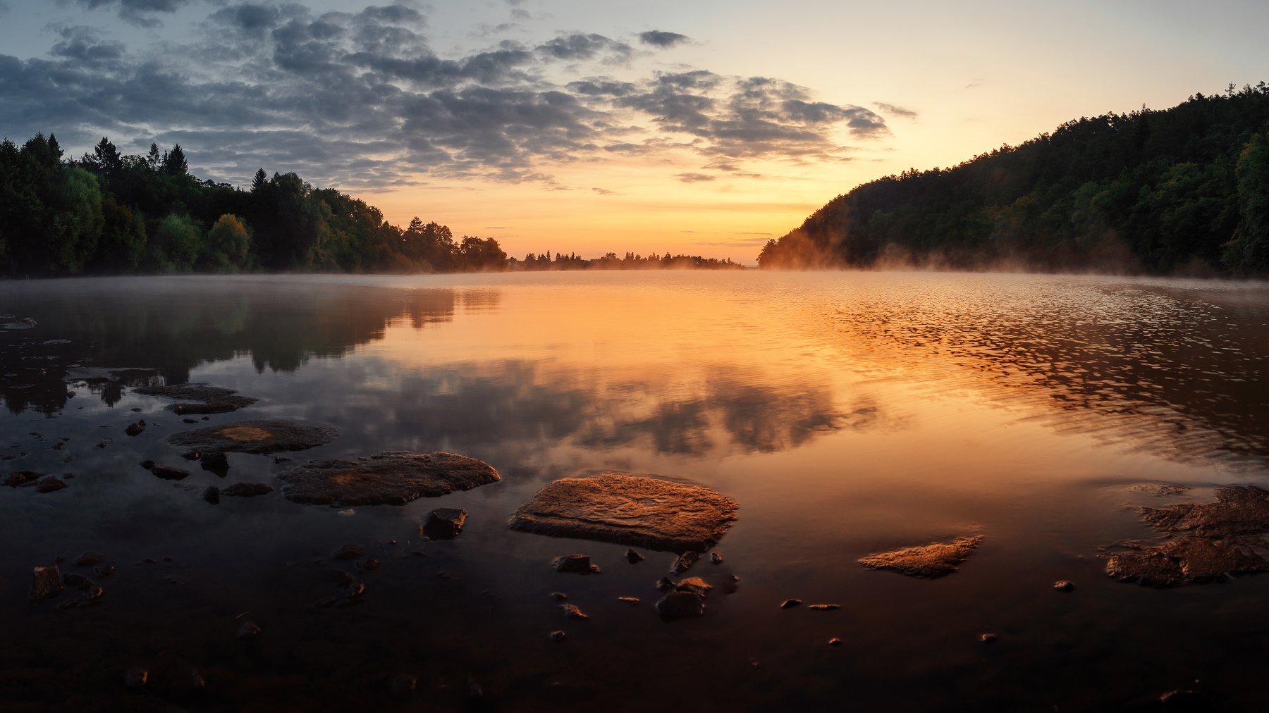 sunrise, dam, lake, sky, Milan Samochin