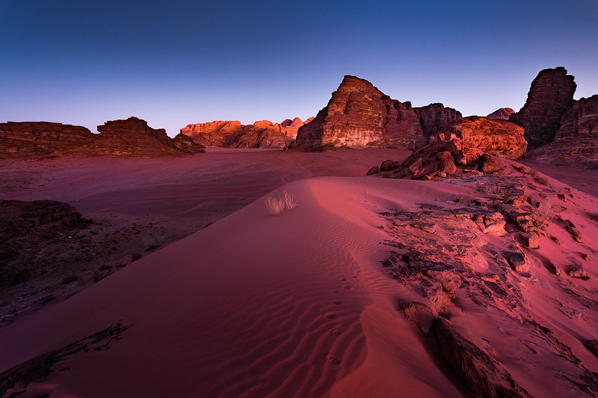 desert, wadi rum, jordan, sand, dune, pink hour, blue hour, mountains, nature, Michal Olech