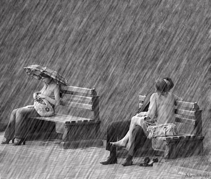дождь,двое,любовь,жанр,ч\б, b&w, black and white,черное и белое, черно-белое, Олег Клочков