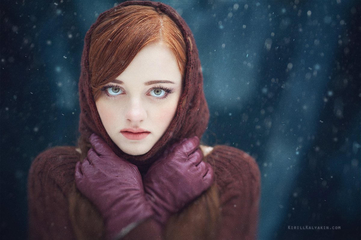 девушка, портрет, снег, зима, перчатки, Кирилл Калякин