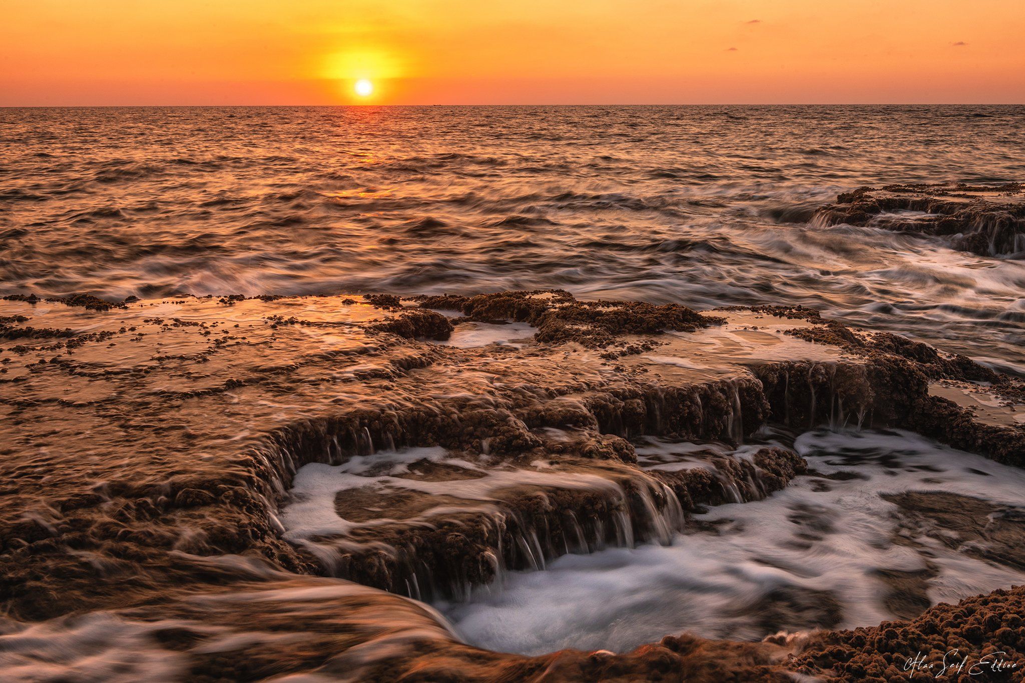seascape longexposure nature sea waves orange sunset sun, Alaa Seif Eddine