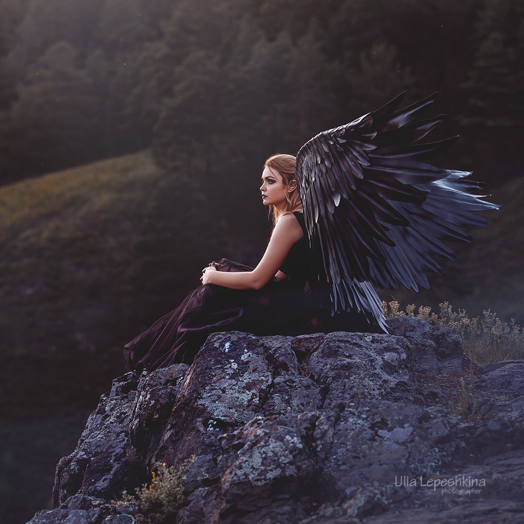 женский портрет индивидуальная фотосессия черные крылья темный ангел фотограф чита, Юлия Лепёшкина