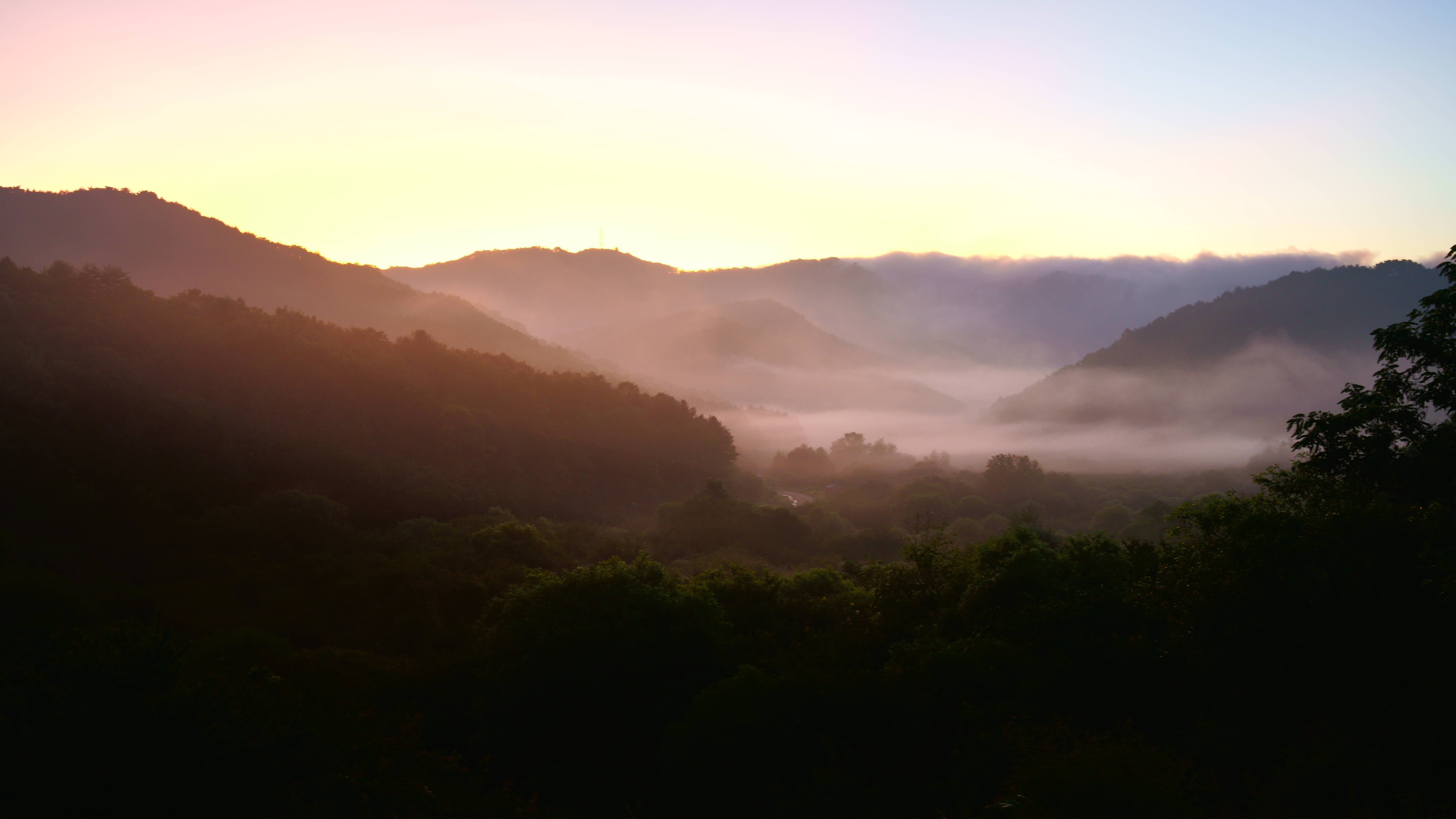 south korea,kangwondo,autumn, dawn, mountain, sky, fog, valley, nature,, Shin