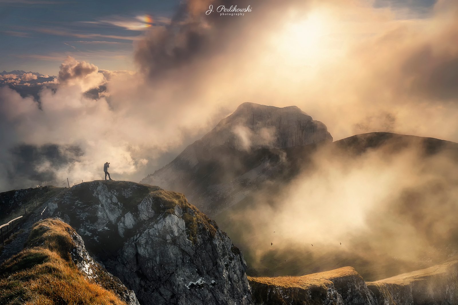 swiss, sunset, clouds, mist, fog, switzerland, mountains, Jakub Perlikowski