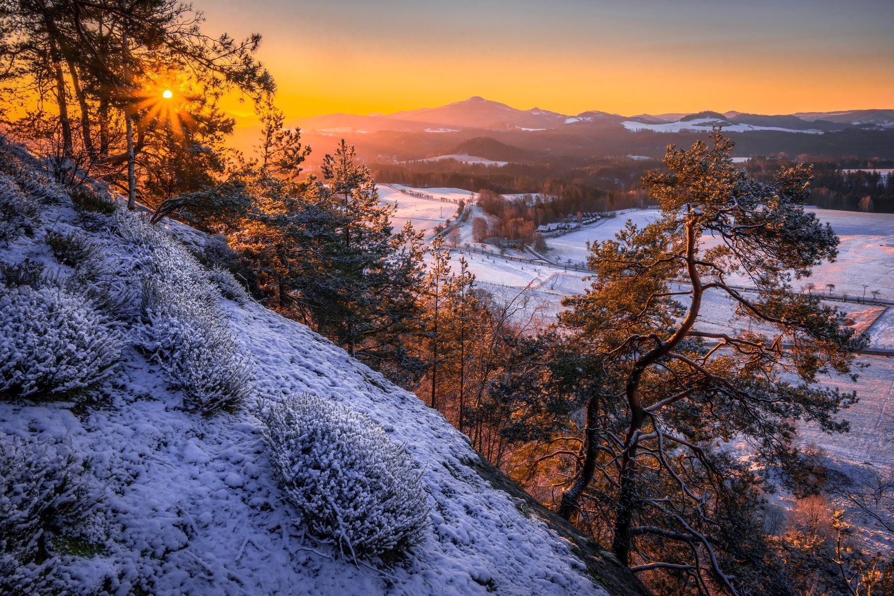 sunrise, sun, sunstar, landscape, nature, mountain, snow, spring, trees, , Luboš Prchal