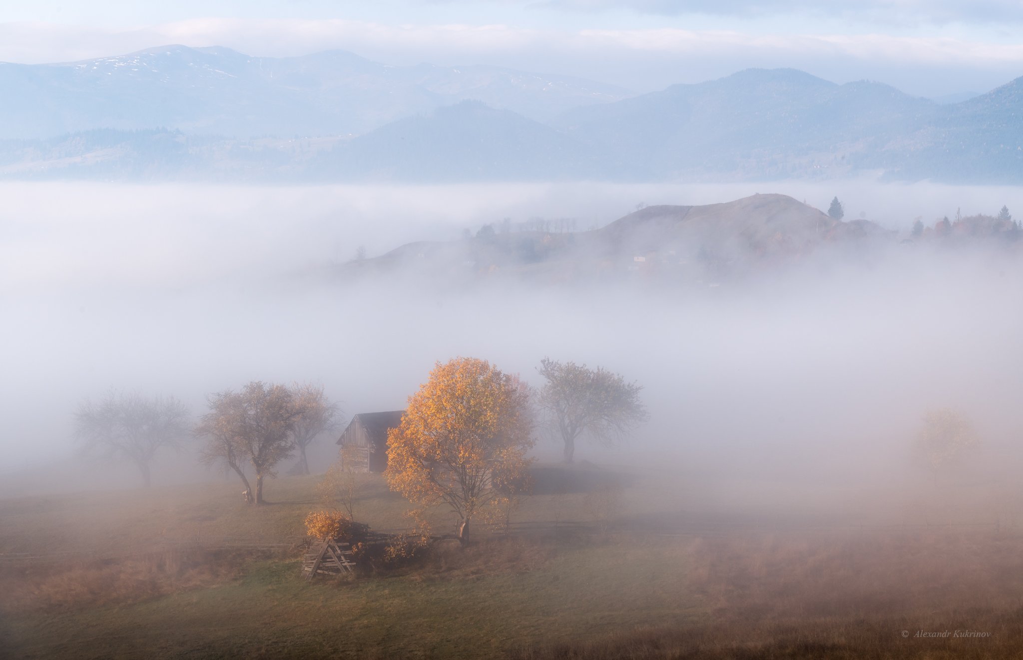 карпаты,осень,пейзаж,туман,утро,рассвет, Александр Кукринов