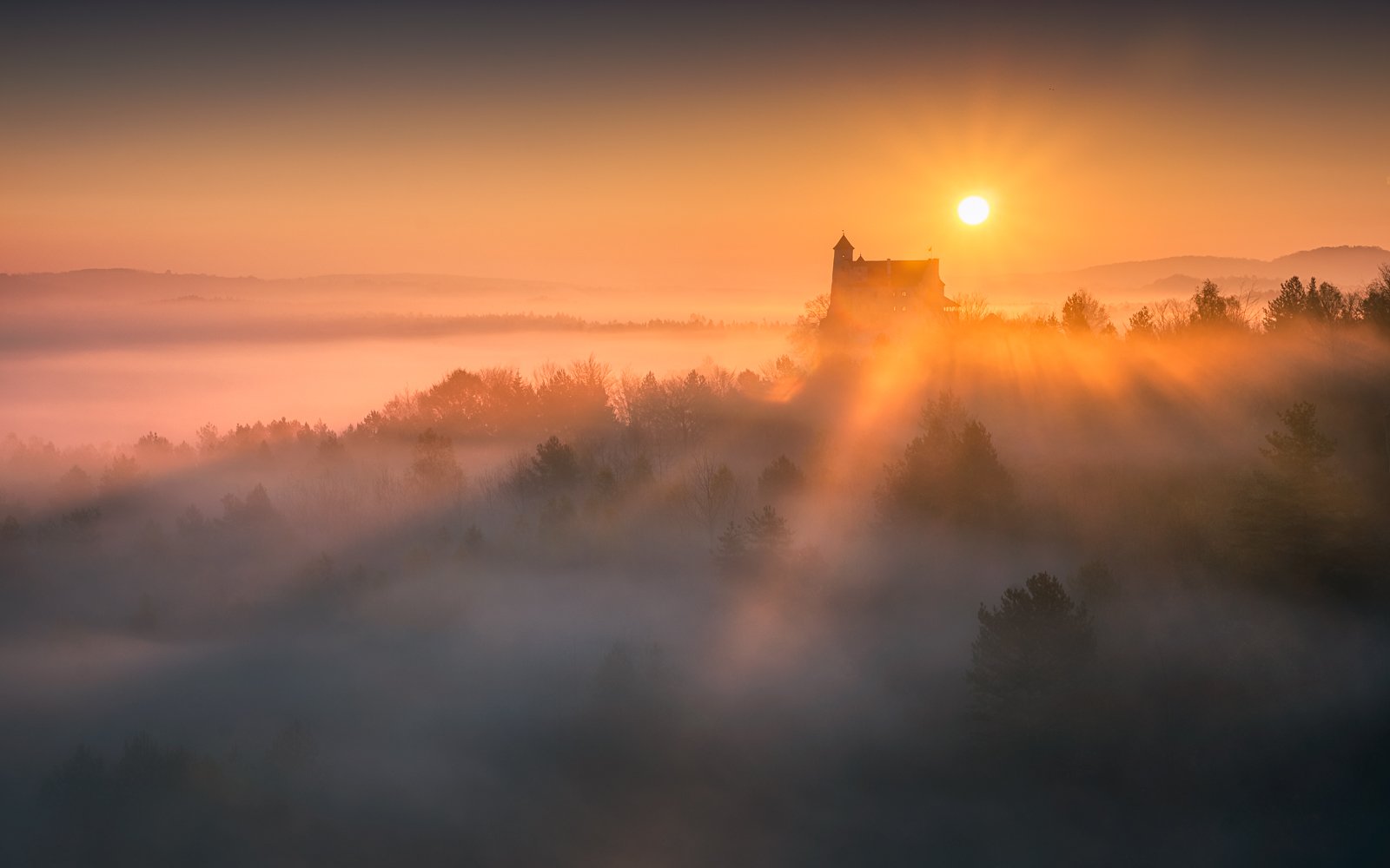 bobolice, castle, foggy, morning, fog, sunrise, sun, landscape, nature, Artur Bociarski